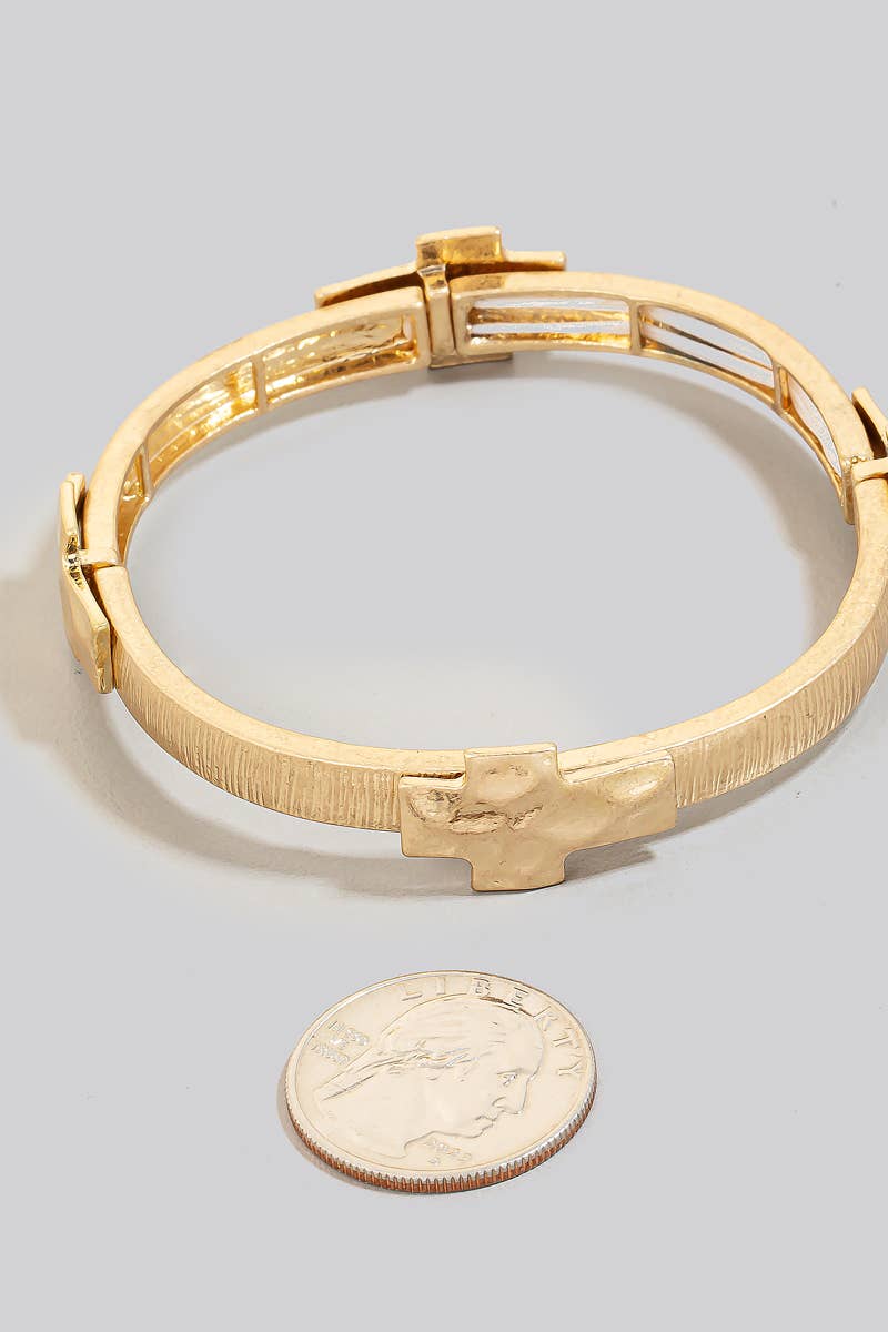 Textured Metallic Cross Charms Elastic Bracelet: WG