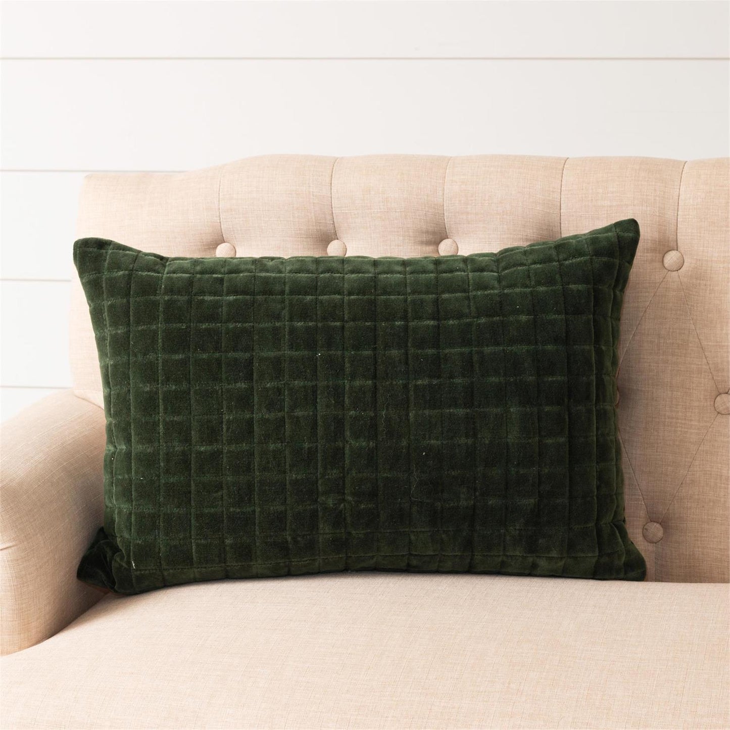 Pillow-Quilted Velvet, Forest Green
