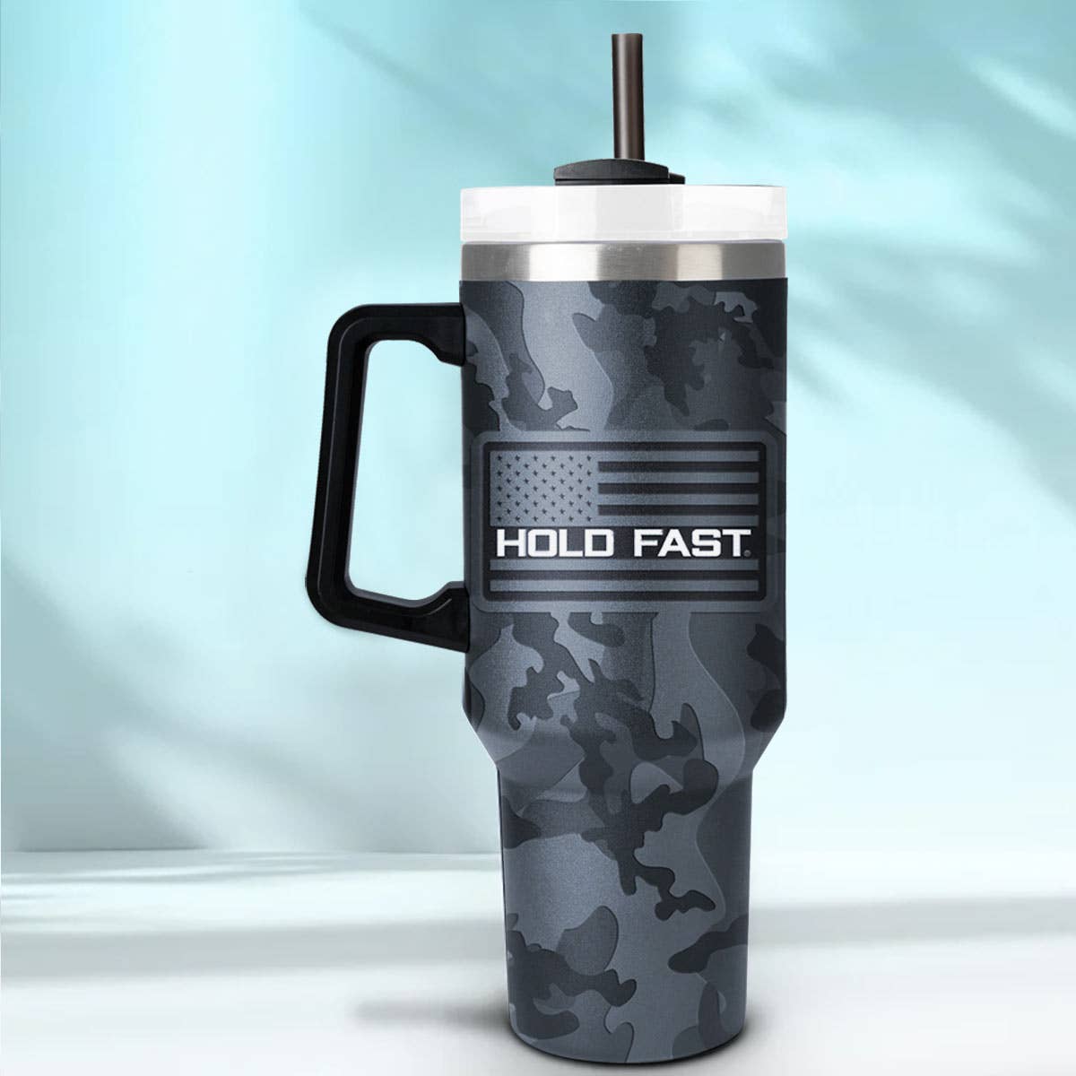 HOLD FAST 30 oz Stainless Steel Mug HF Black & Grey Camo: Black/Grey, 30 oz