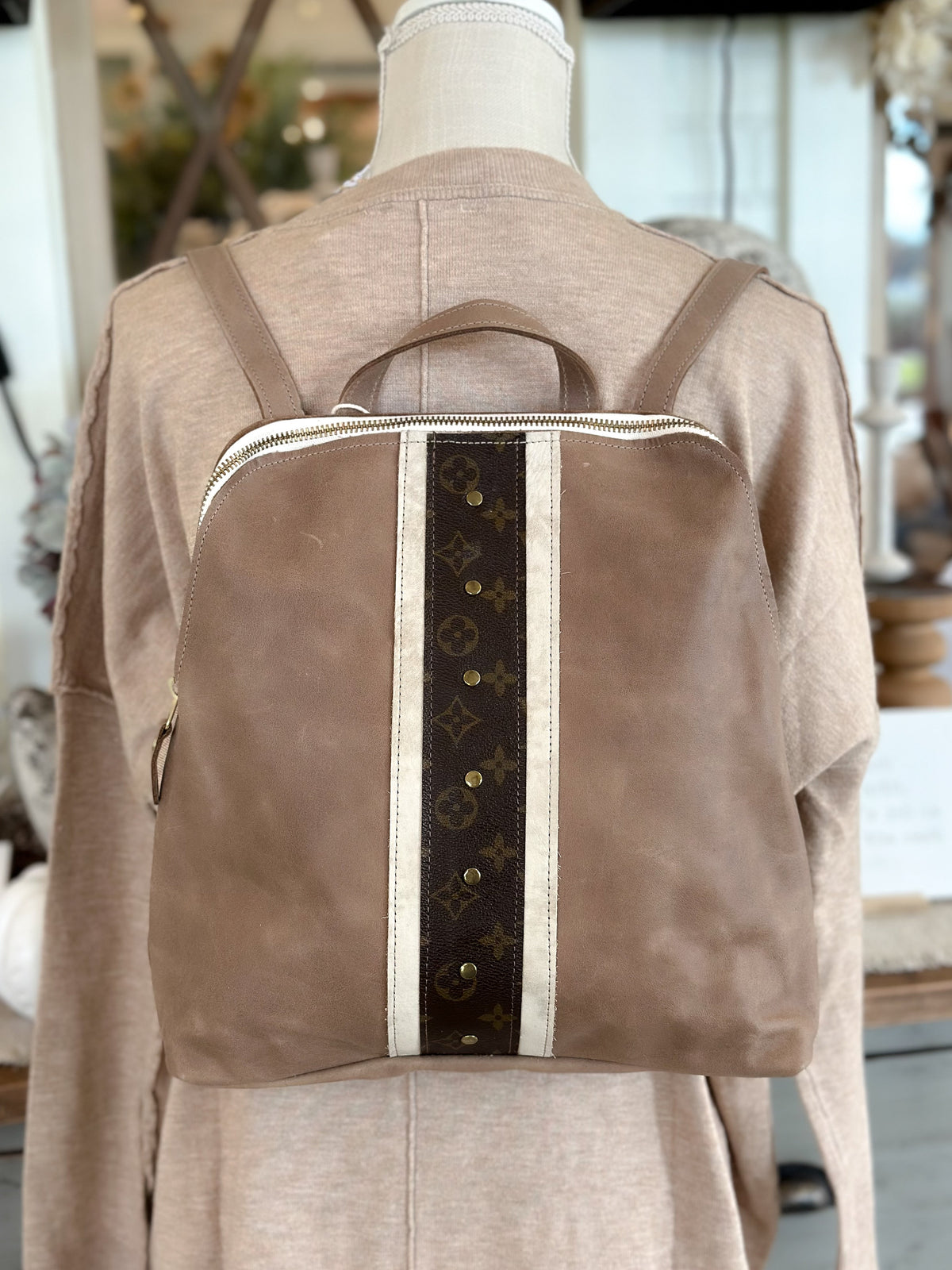 Riley Backpack In Mocha Leather | Upcycled LV