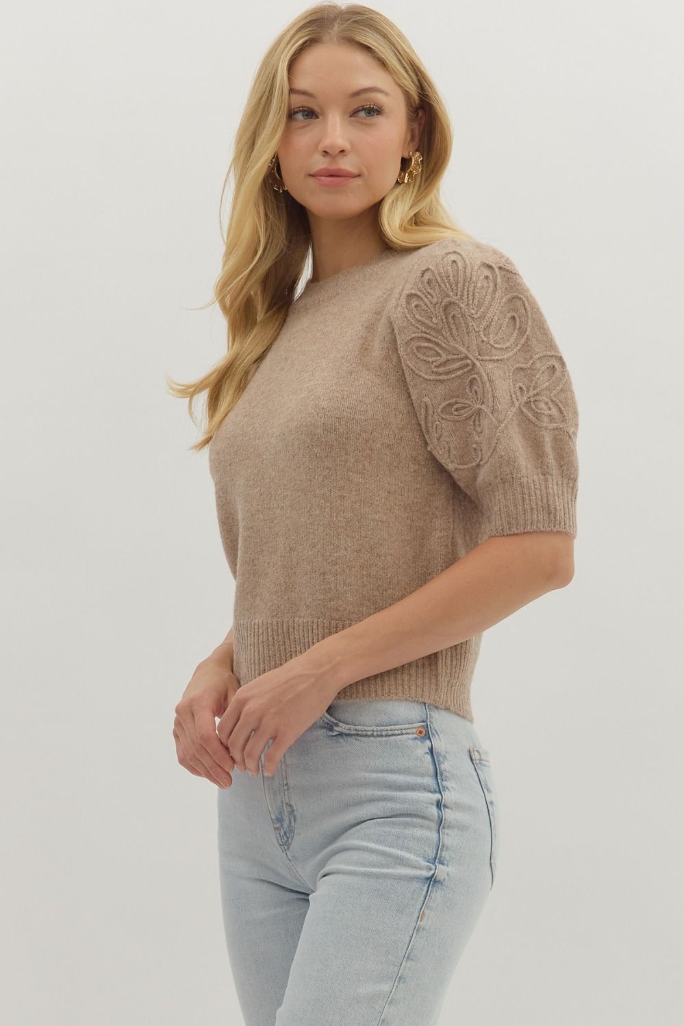 Eloise Embroidered Puff Sleeve Sweater