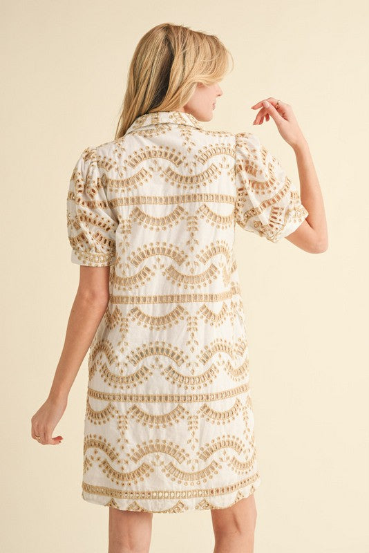 Taupe Geometric Pattern Dress - Curvy