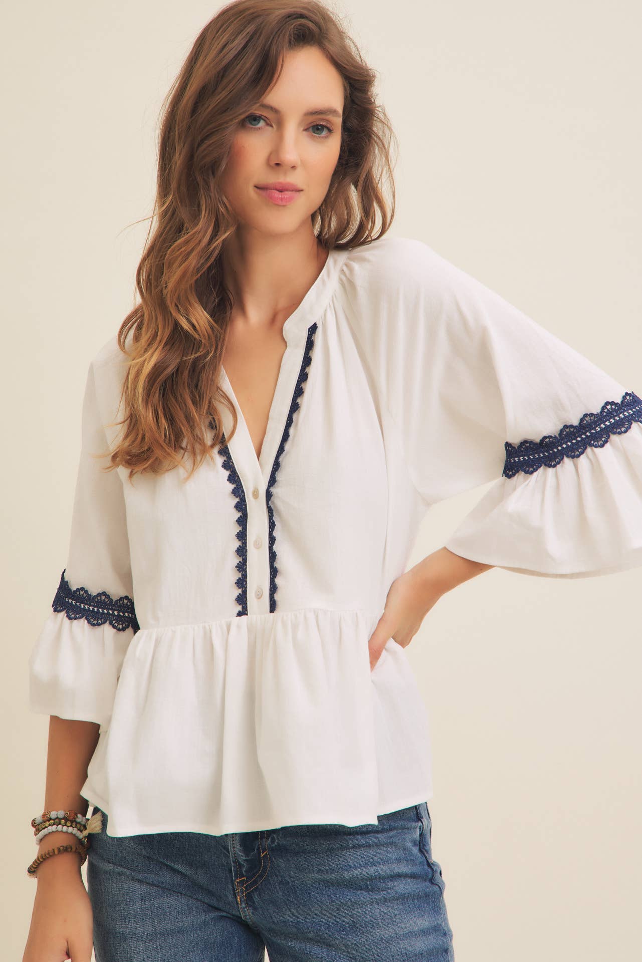 Button Down Baby Doll Peplum Top