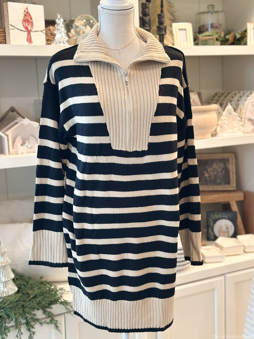 Mock Half Zip Stripe Sweater Dress