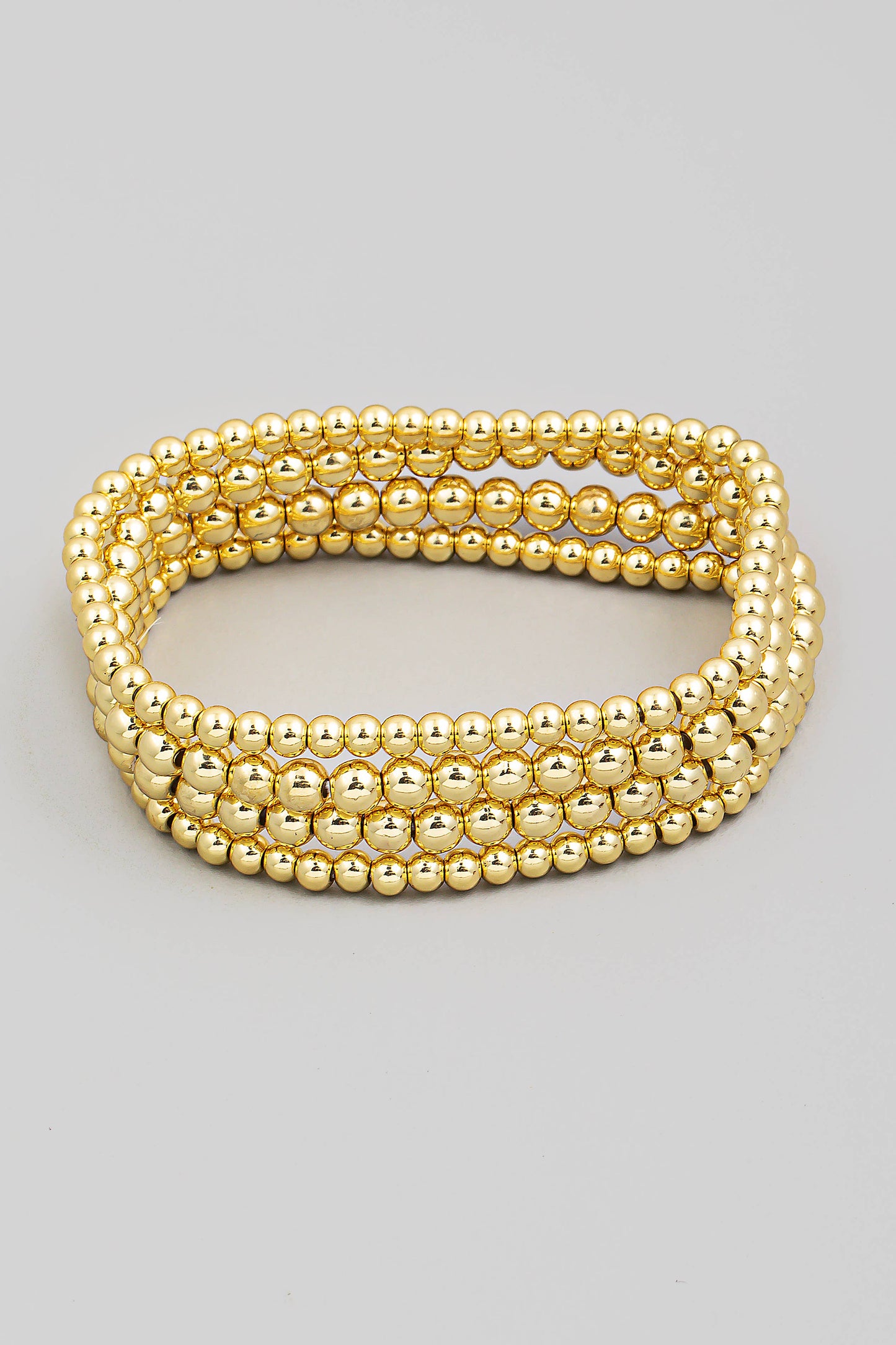 Four Row Beaded Stretch Bracelet Set: GOLD