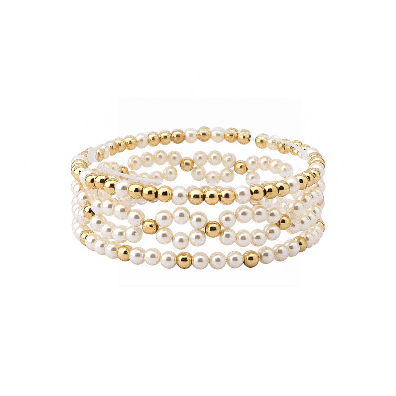 Gold and Pearl Set of 3 Stretch Bracelet