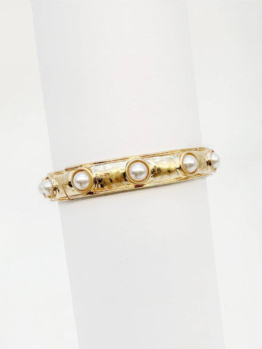 Hammered Gold with Coin Pearl Stud Stretch Bracelet