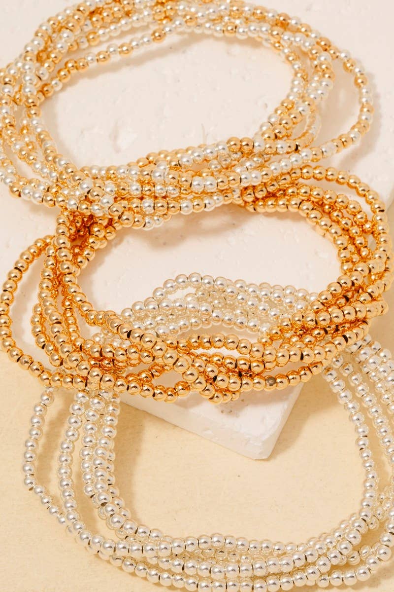 5Pc Mini Metallic Beaded Bracelet Set: G