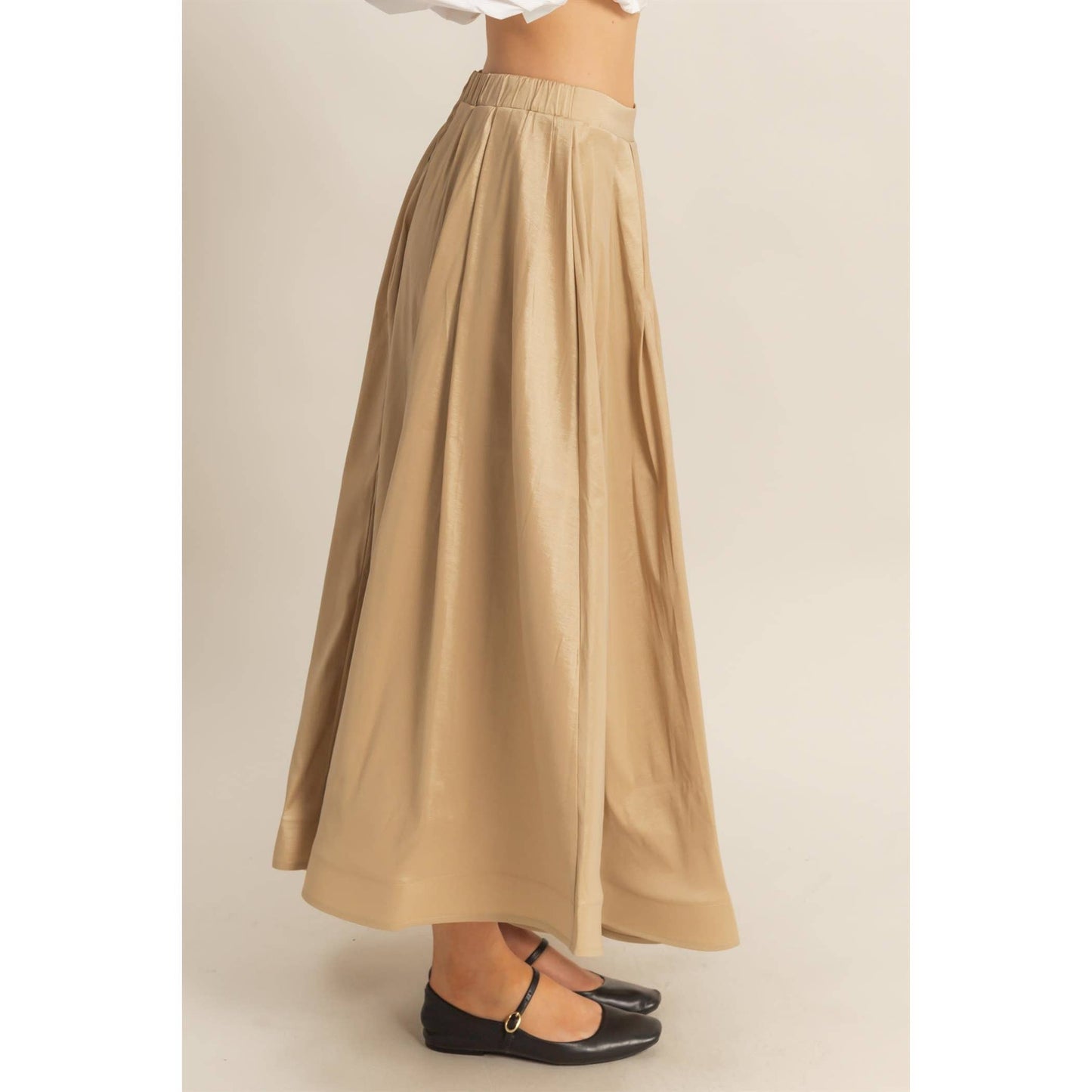 Timeless Grace Pleated Midi Skirt | Beige
