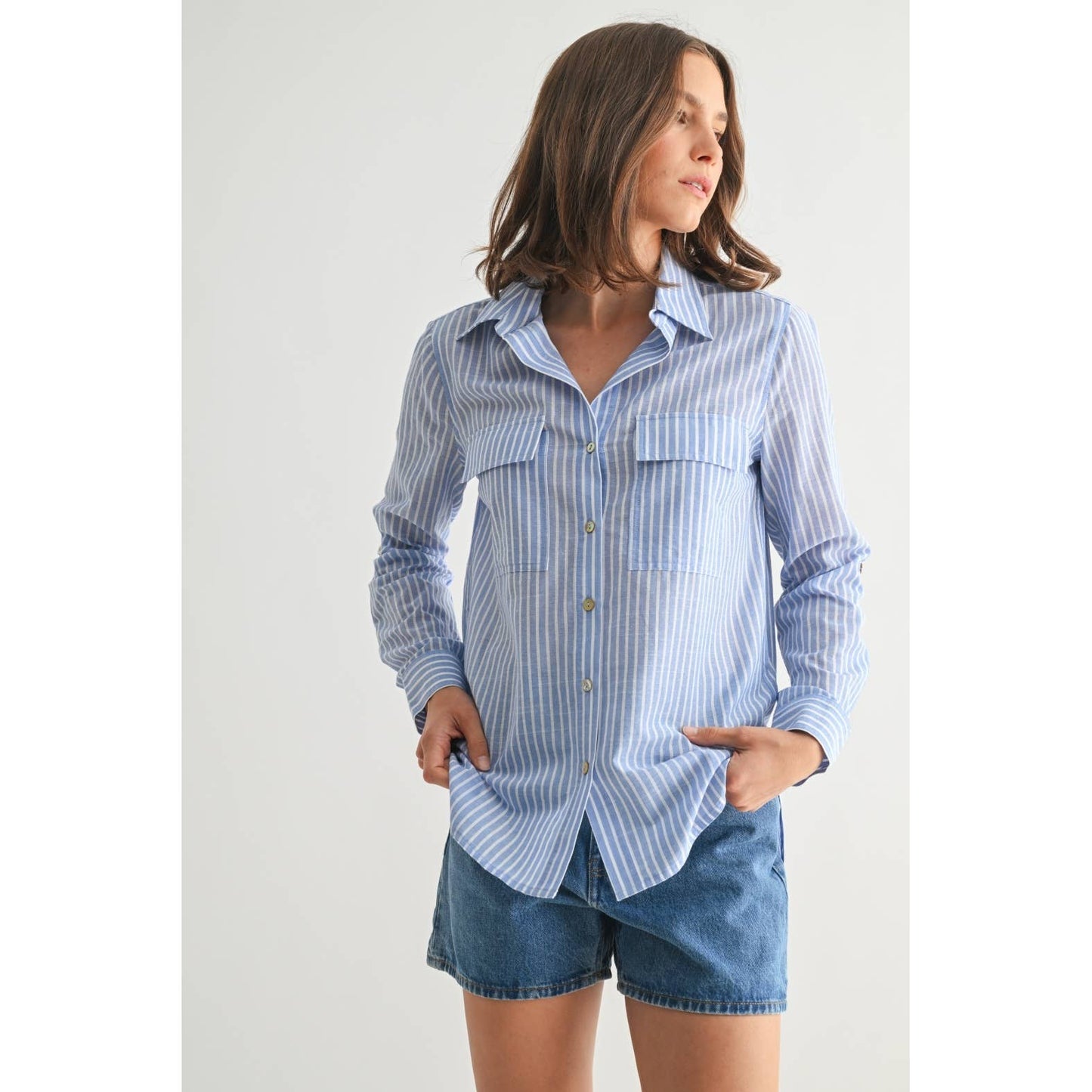 STRIPE 2POCKET SHIRTS: Navy, S-M-L(2-2-2)
