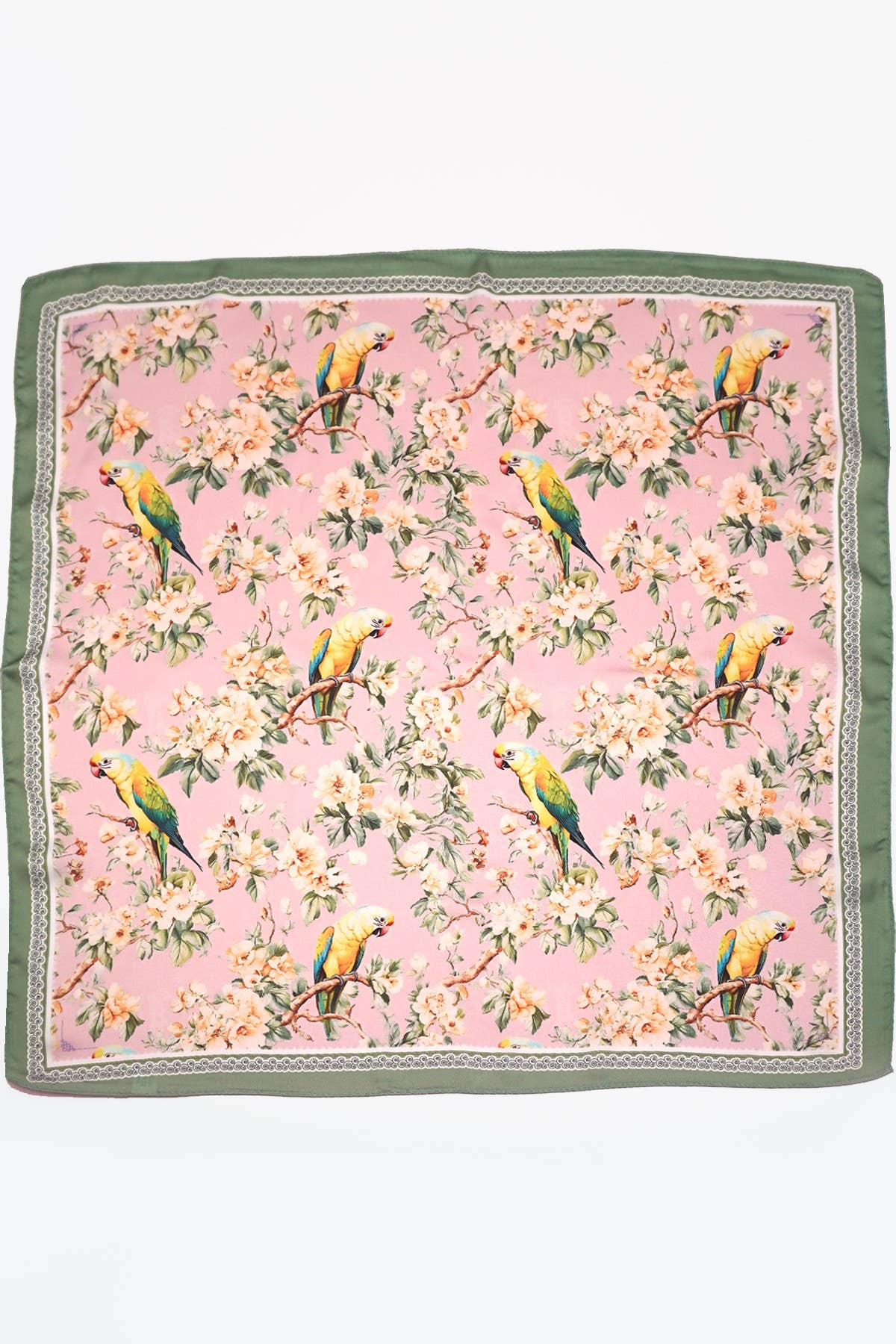 Floral Bird Print Silky Bandana Scarf