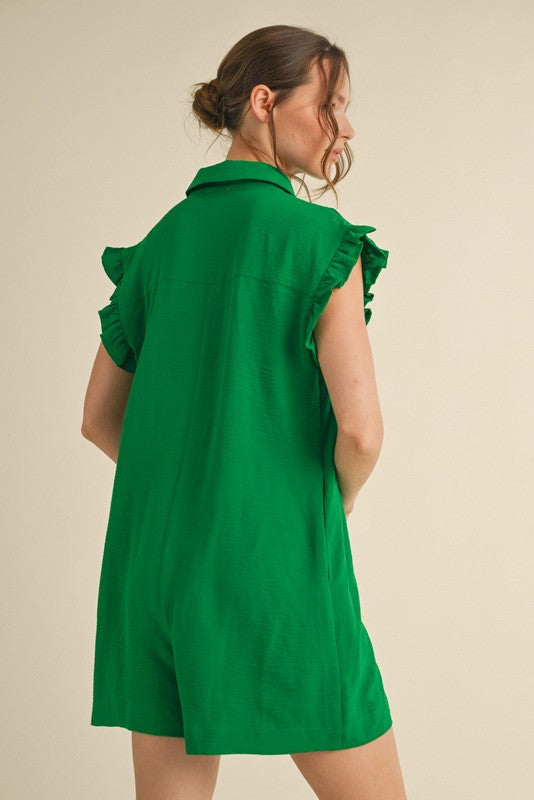 Green Ruffled Collar Jumpsuit
