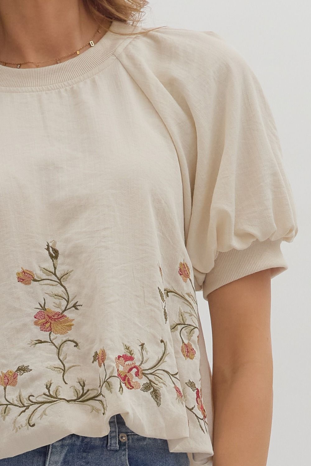 Golden Stitch Puff Sleeve Top