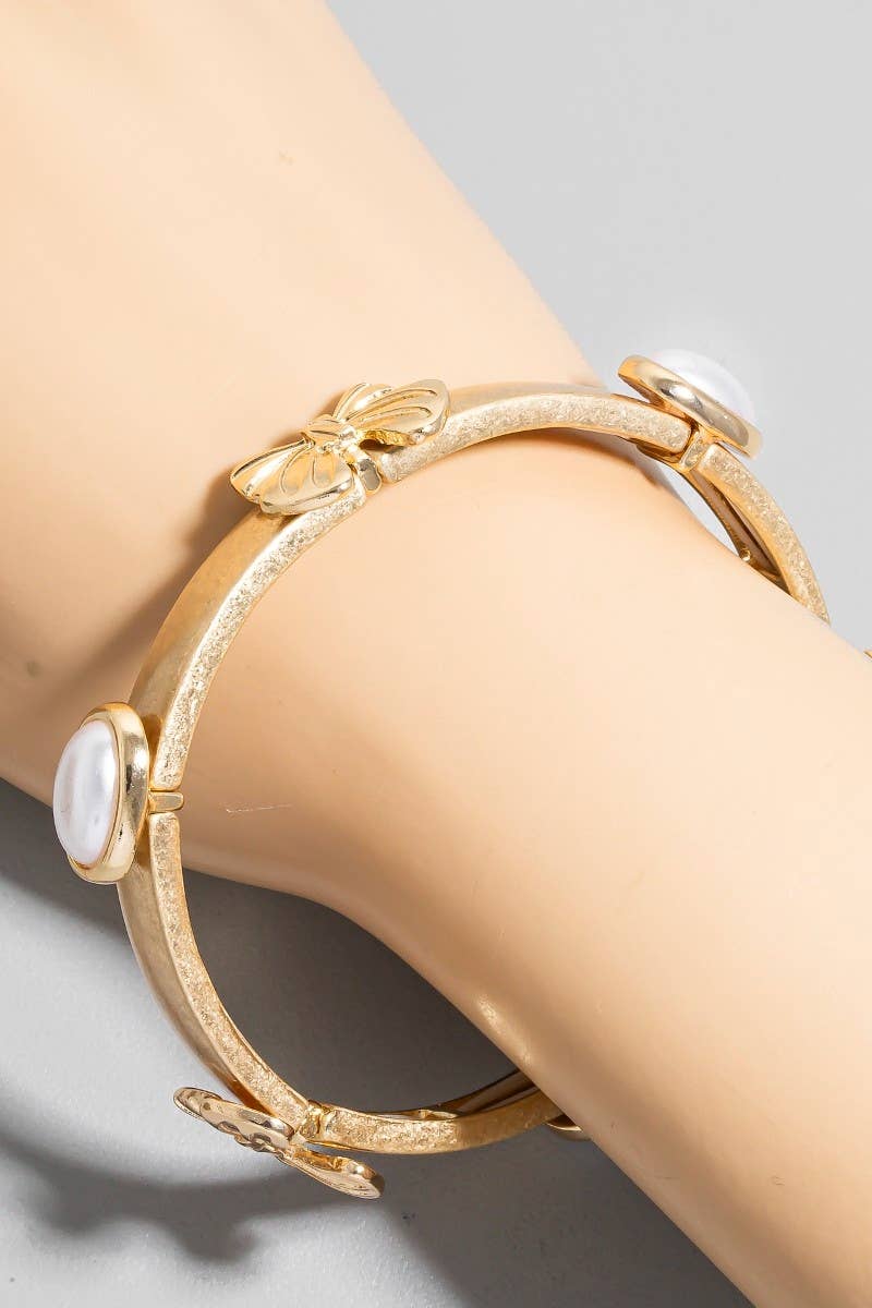 Pearl And Ribbon Bow Station Bracelet