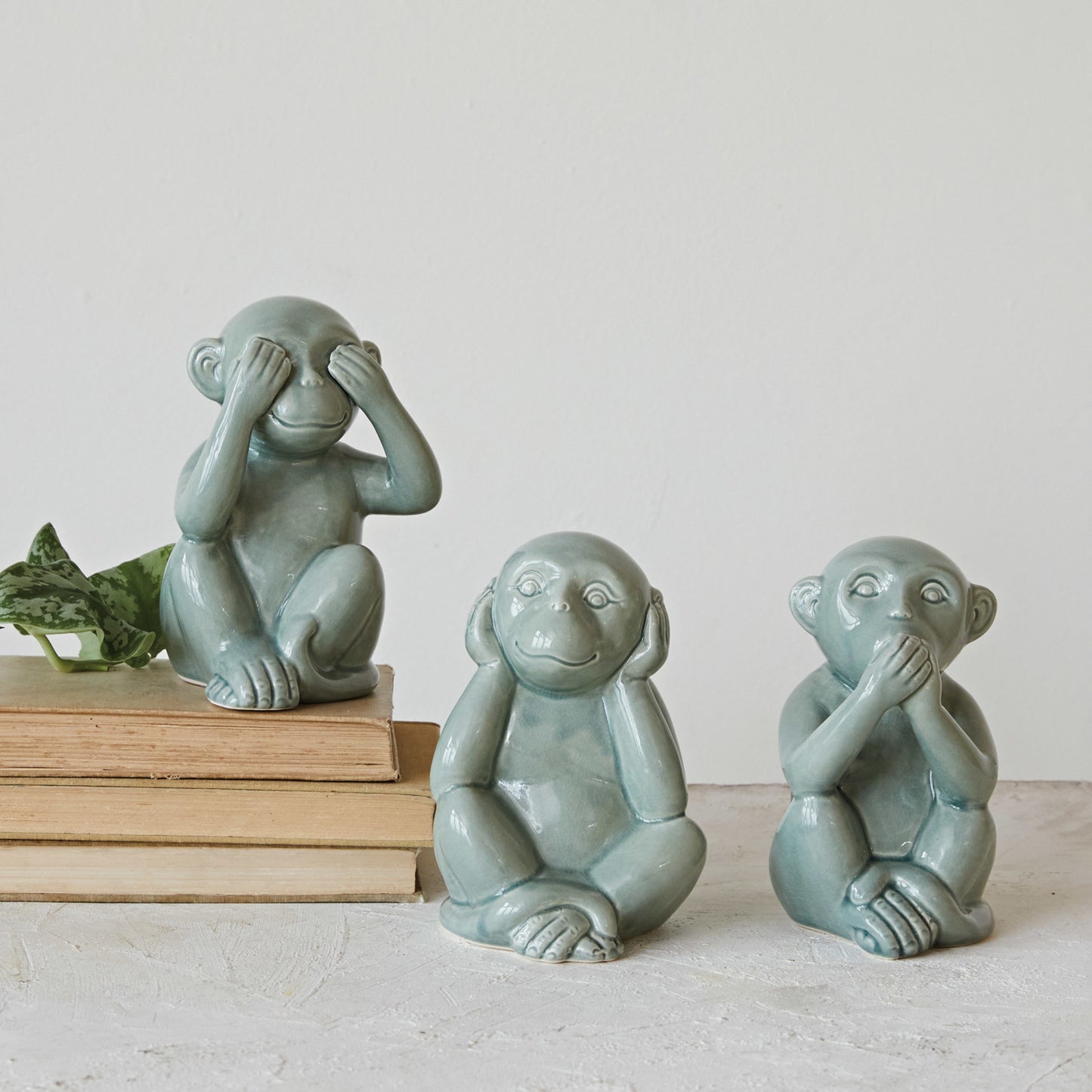 Stoneware Hear/Speak/See No Evil Monkey, 3 Styles (Each One Will Vary)