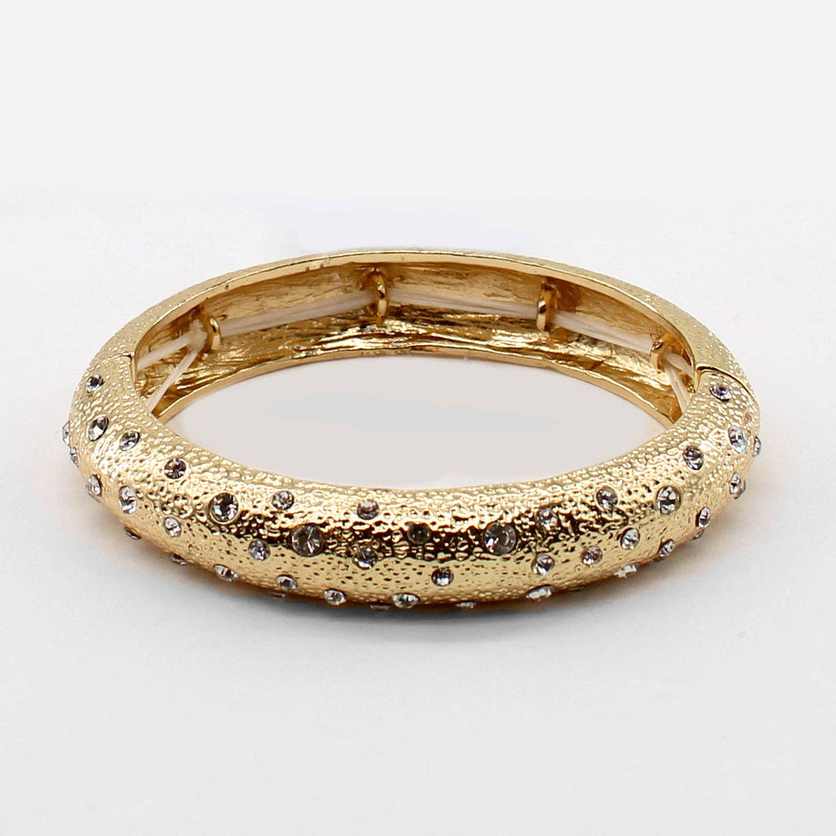 Textured Gold Stretch Bracelet with Small Rhinestone Accents