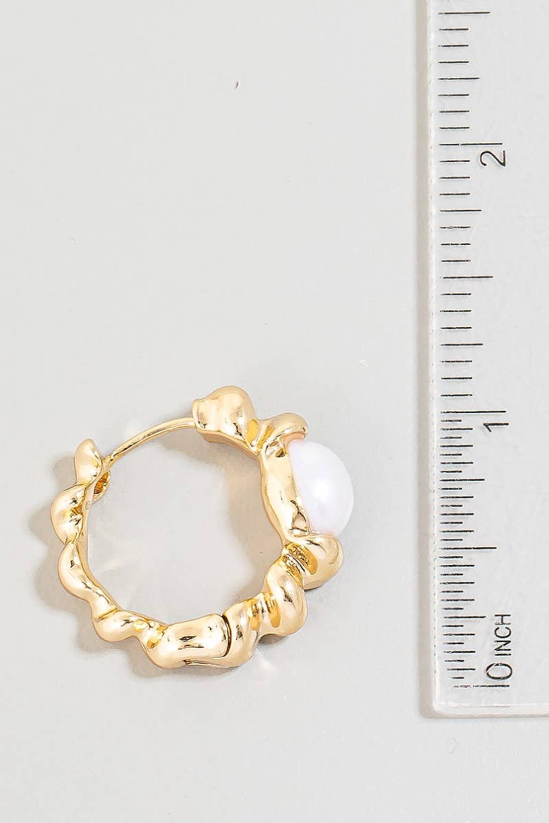 Abstract Metallic Pearl Stud Hoop Earrings: GDCRM