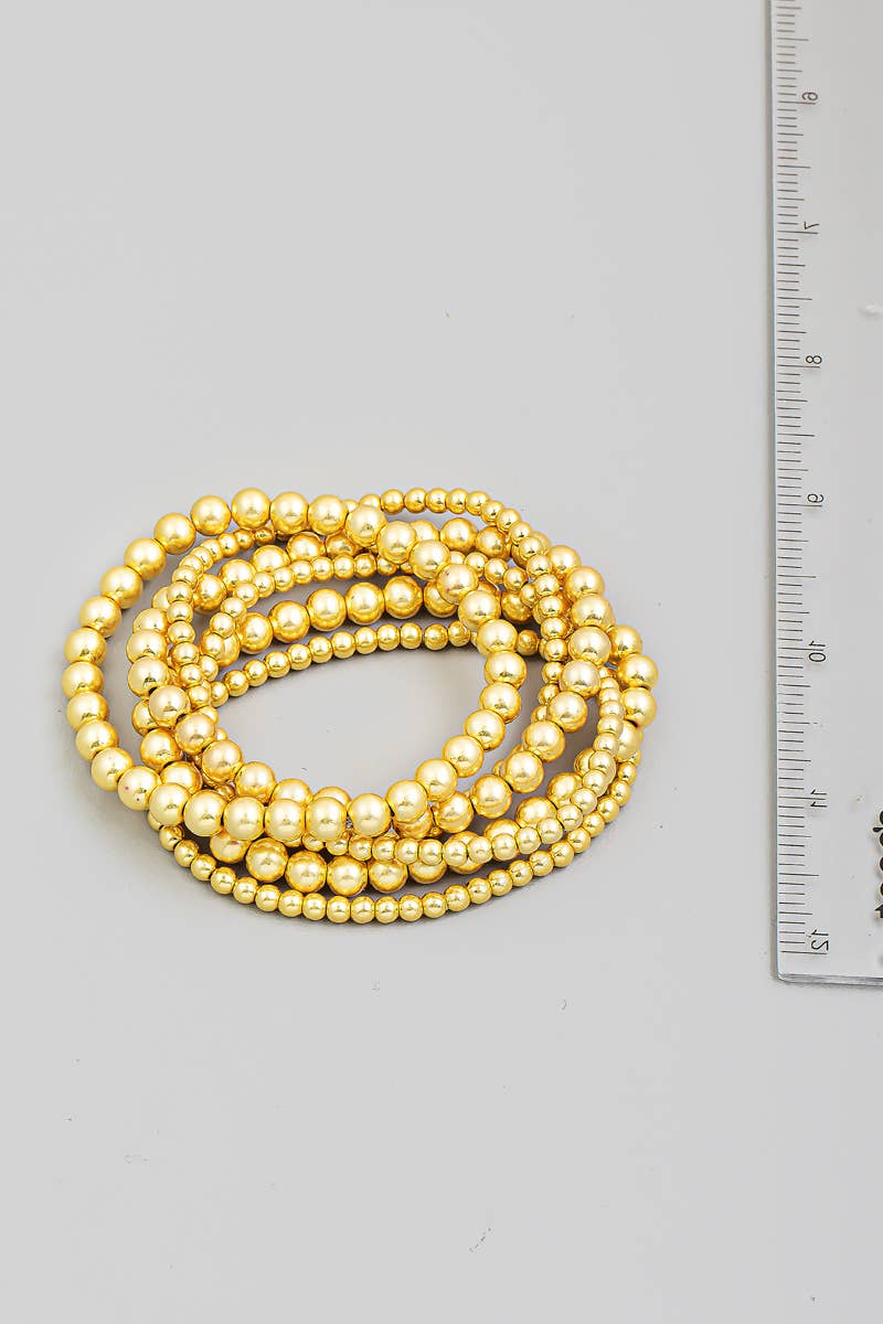 Vintage Gold Ball Beaded Stackable Bracelet Set: G