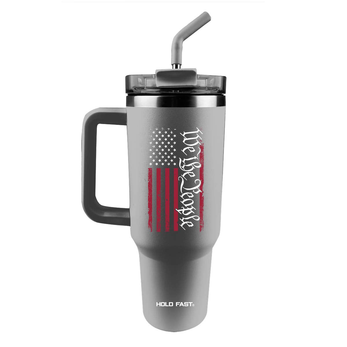 HOLD FAST 40 oz Steel Mug With Straw We The People Flag: Grey, 40 oz.