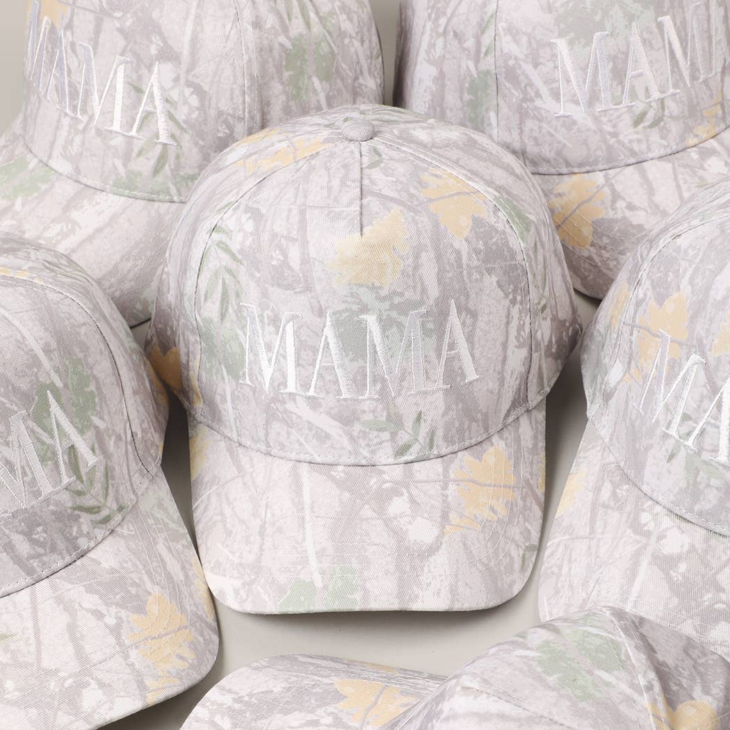 MAMA Letter Embroidery Nature Camo Trucker Hat: BEIGE CAMO, ONE SIZE