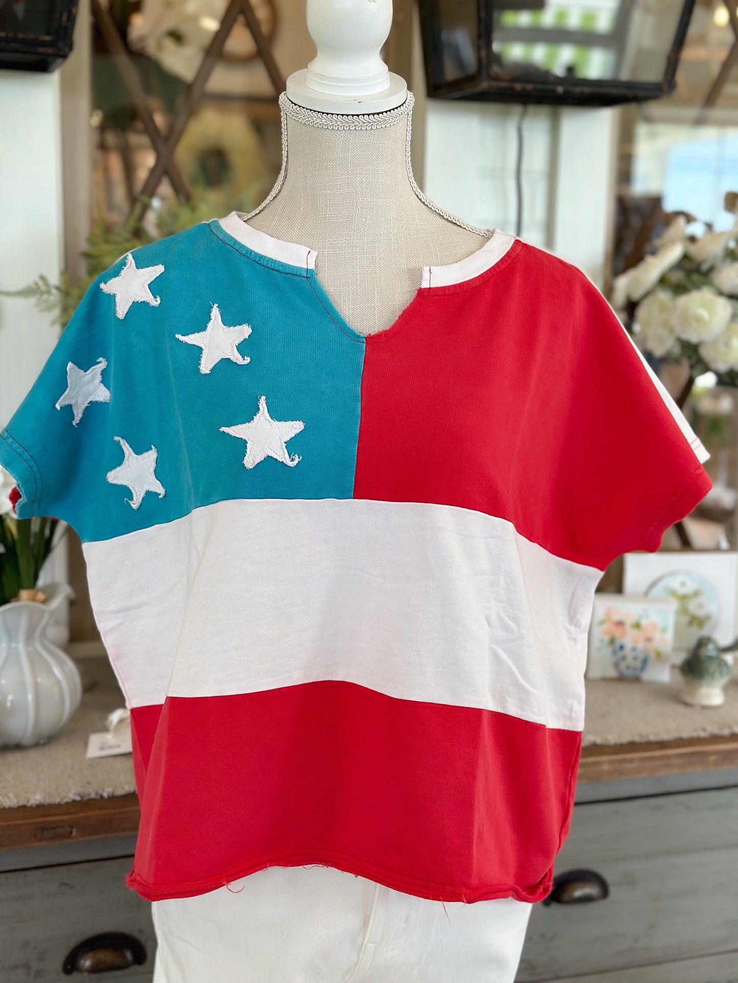 American Flag Mineral Washed Knit Top