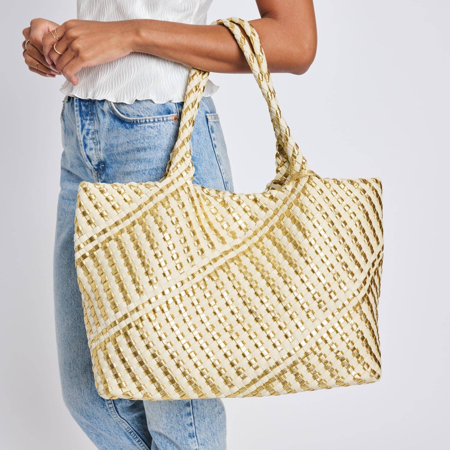 Solana Woven Tote: Gold Ivory