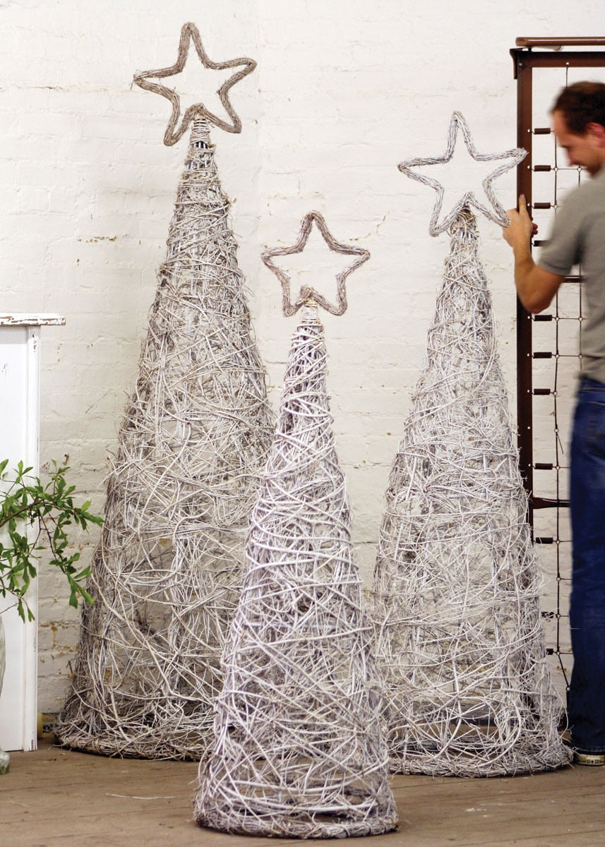 Whitewash Giant Iron Twig Topiaries with Star Finials