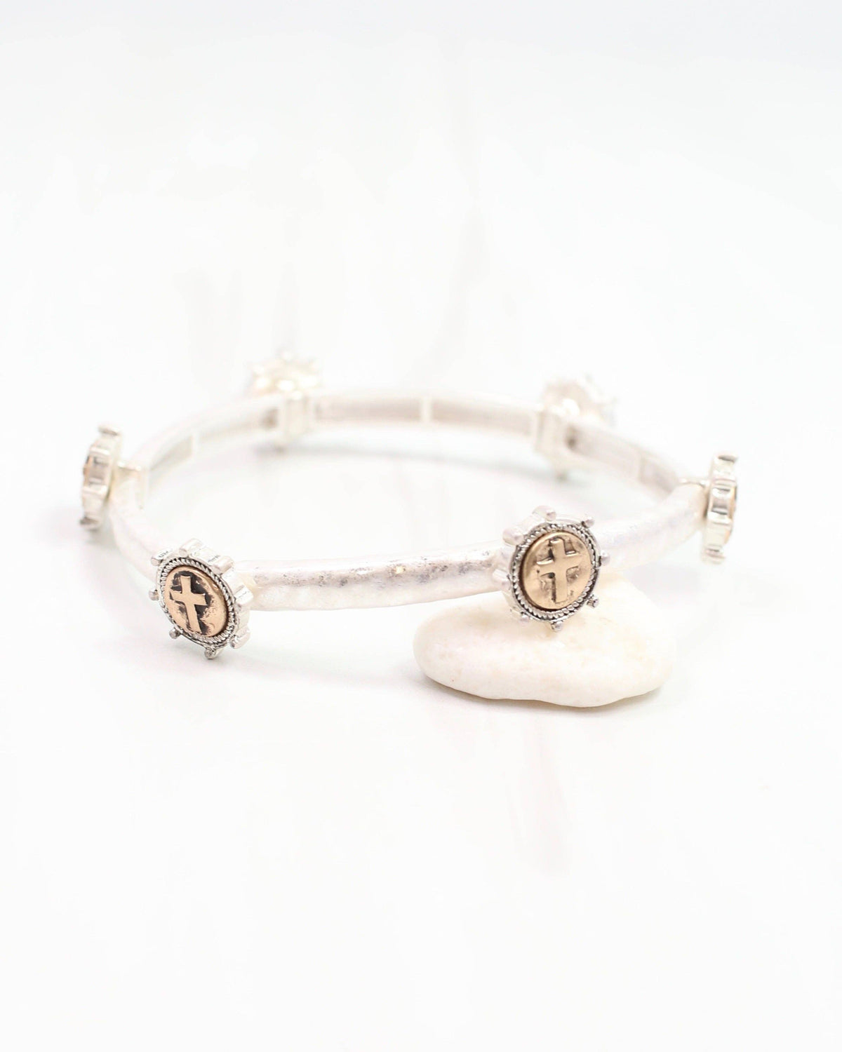 McLean Cross Stretch Bracelet Worn SIilver