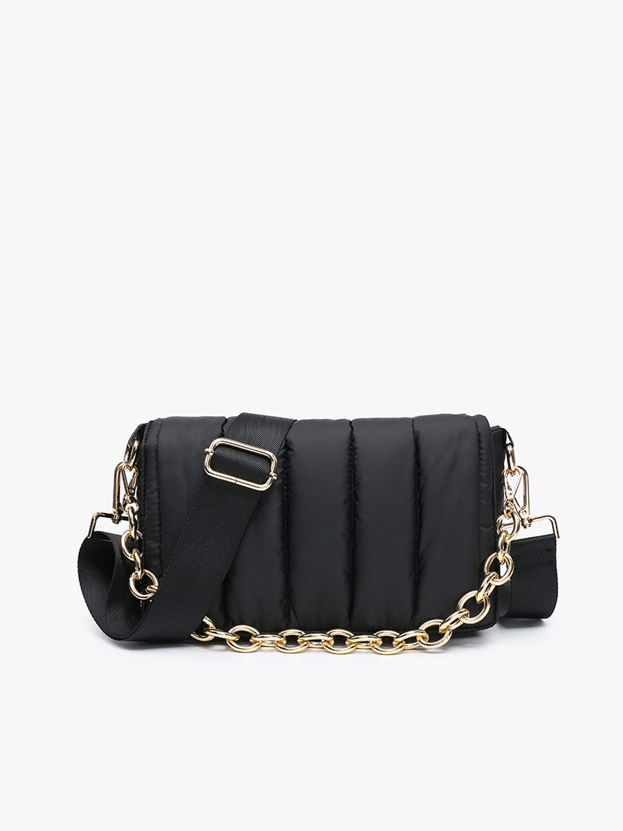 Lala Quilted Chain Crossbody: Black