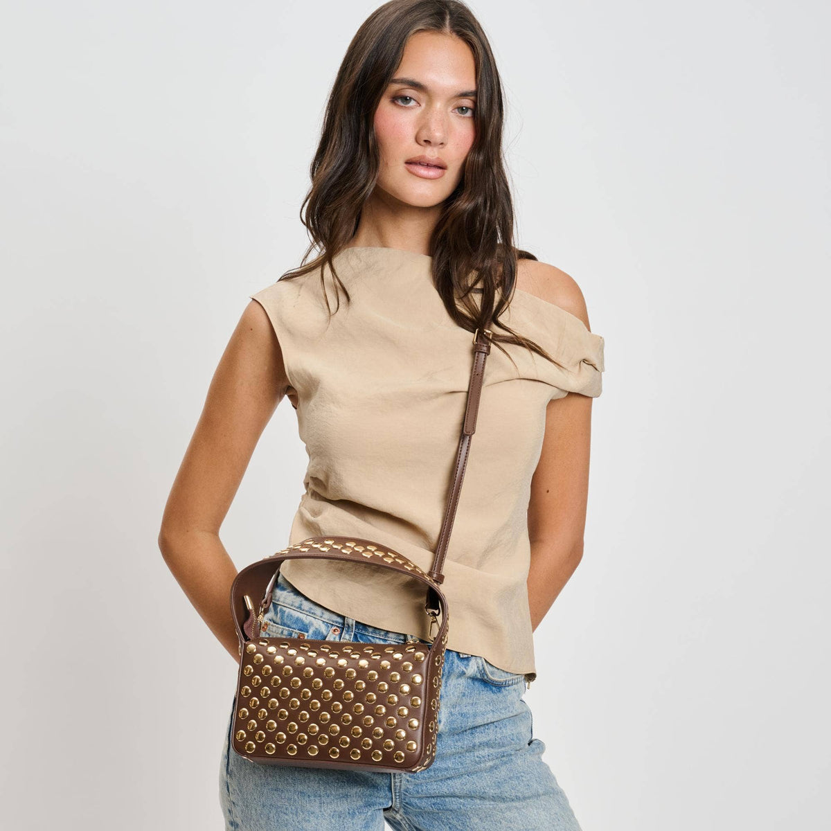 Isabel Studded Crossbody: Chocolate
