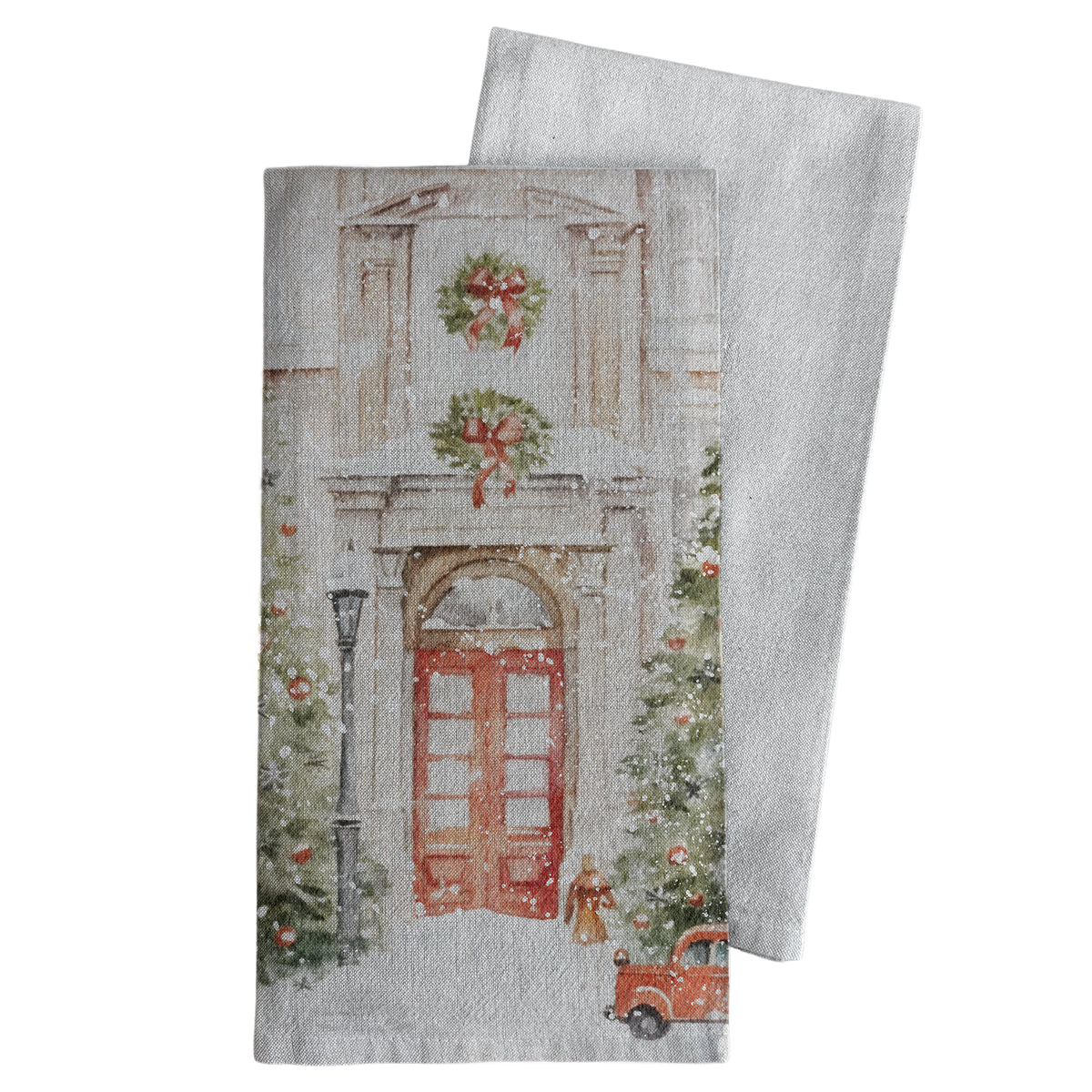 Snowy Doors Tea Towel: Natural