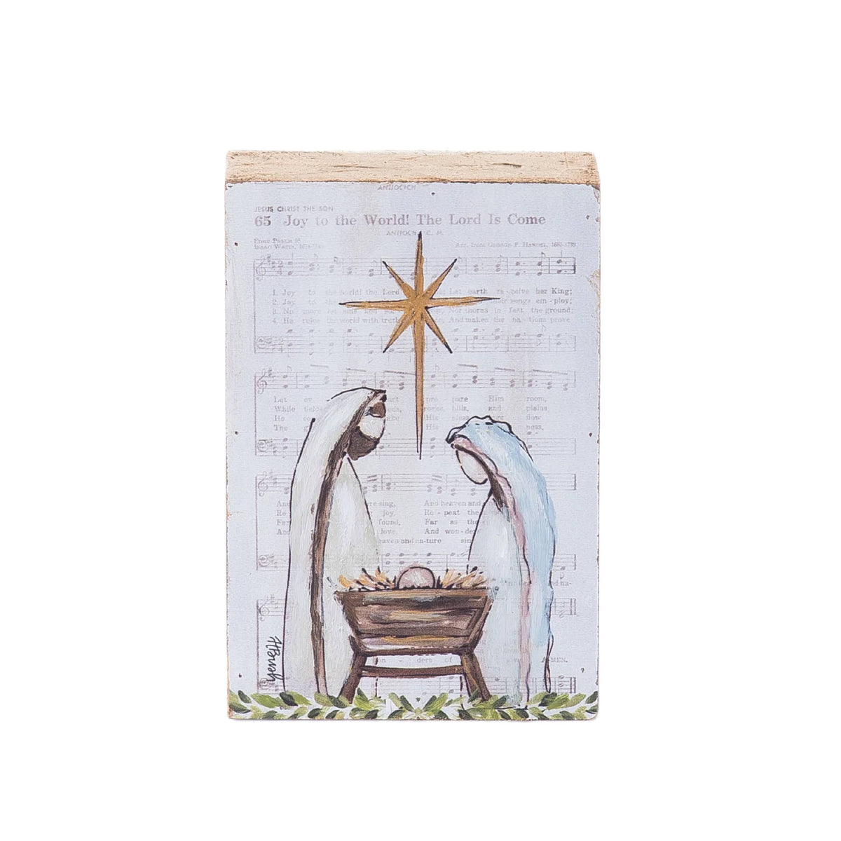 Hand Painted Holy Family Tabletop Sign Christmas Decor