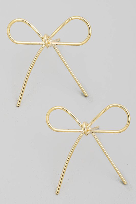 Beaded Wire Bow Tie Earrings: Gold