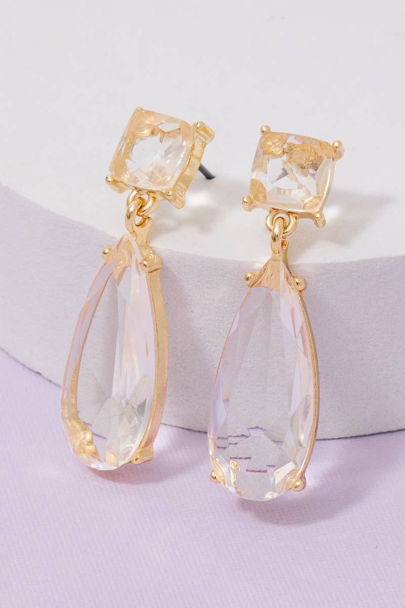 Faceted Square And Teardrop Dangle Earrings