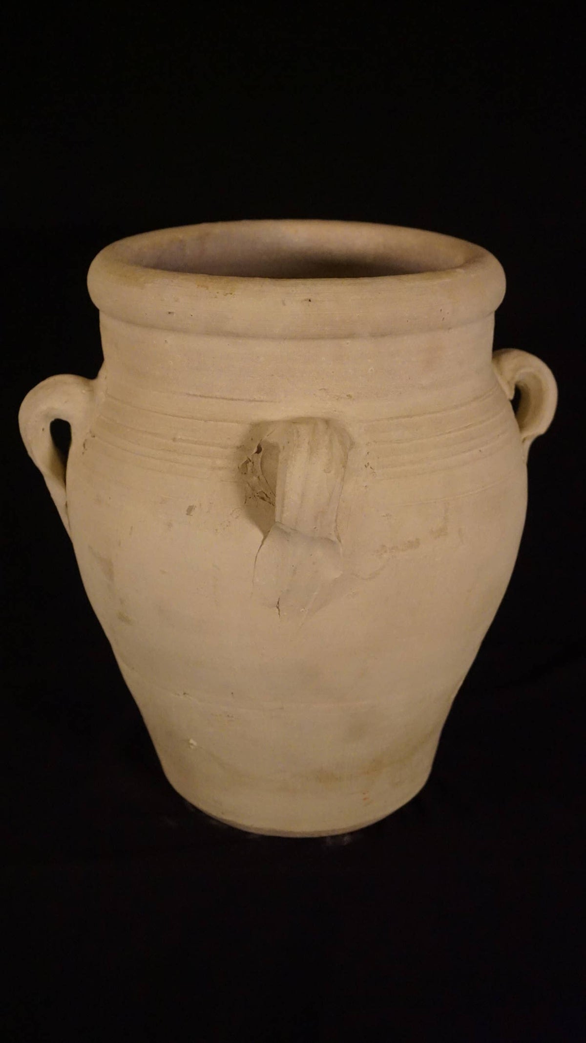 White Clay Pot w/4 Handles H 27.6" & Dia 23"      : White, CLAY