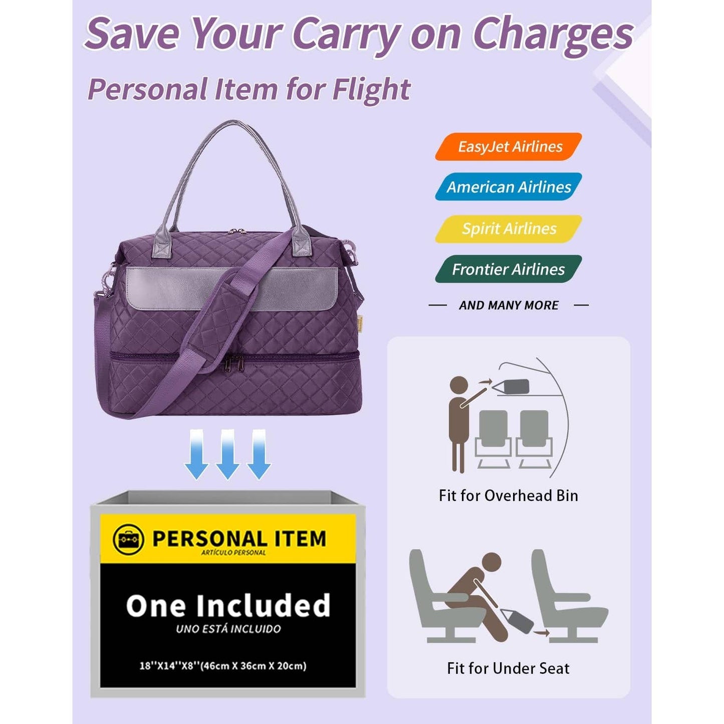 Airplane Approved Duffle Bag & Toiletry Bag Set 2 PCS: Black