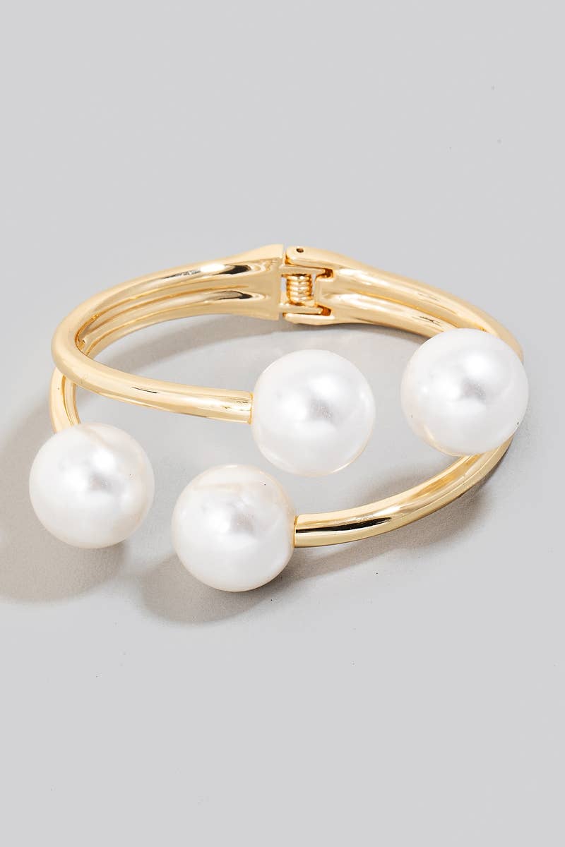 Pearl End Charms Hinge Cuff Bracelet: G