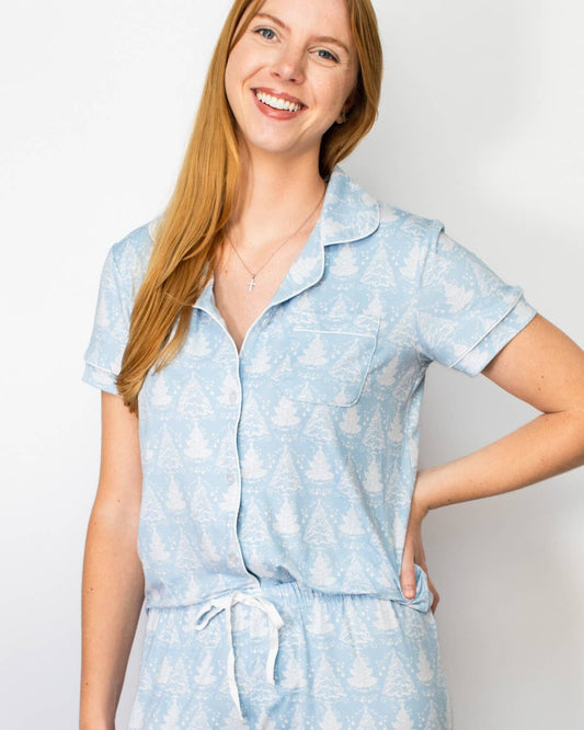 Winter Dreams Short Sleeve Button-Up Sleep Shirt & Pants Set