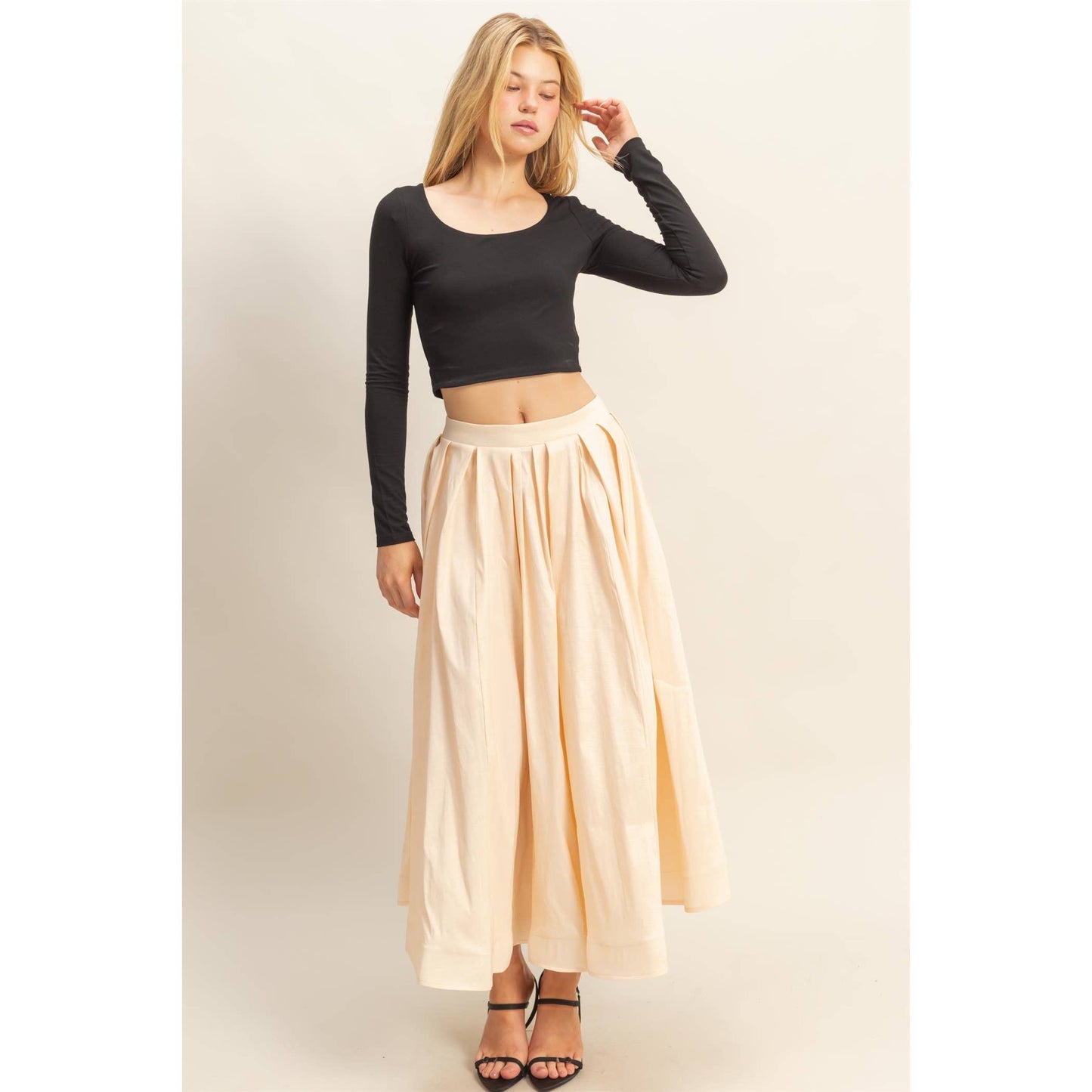Timeless Grace Pleated Midi Skirt | Cream