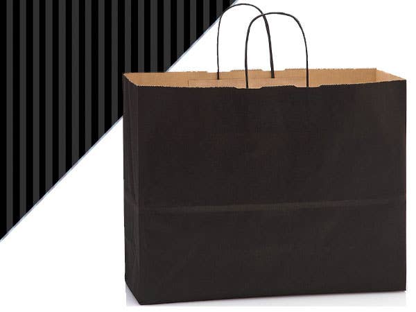 Recycled Shadow Stripe Kraft Paper Retail Shopping Bags: French Blue, 25 Pack, Vogue 16x6x13"