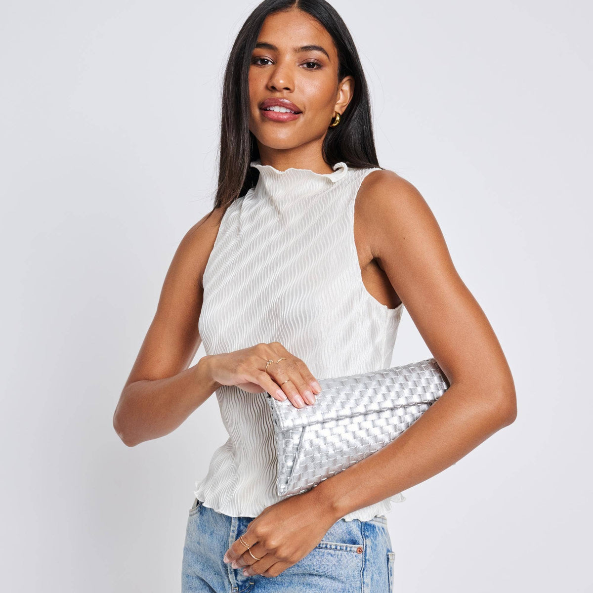 Priscilla Woven Clutch: Silver