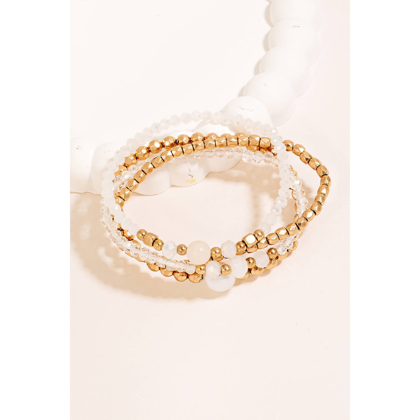 Pearl Charm Mixed Beaded Layered Bracelet Set: WGWHT