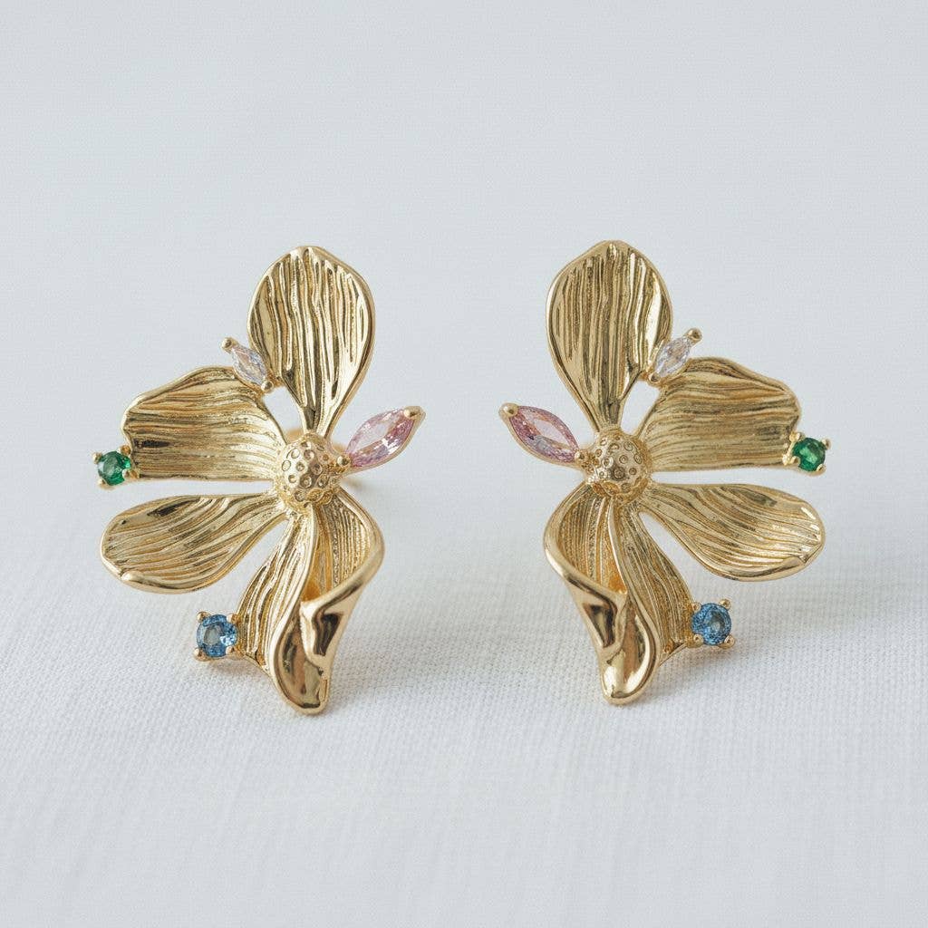 Floral-Inspired Colorful Gemstone Drop Earrings