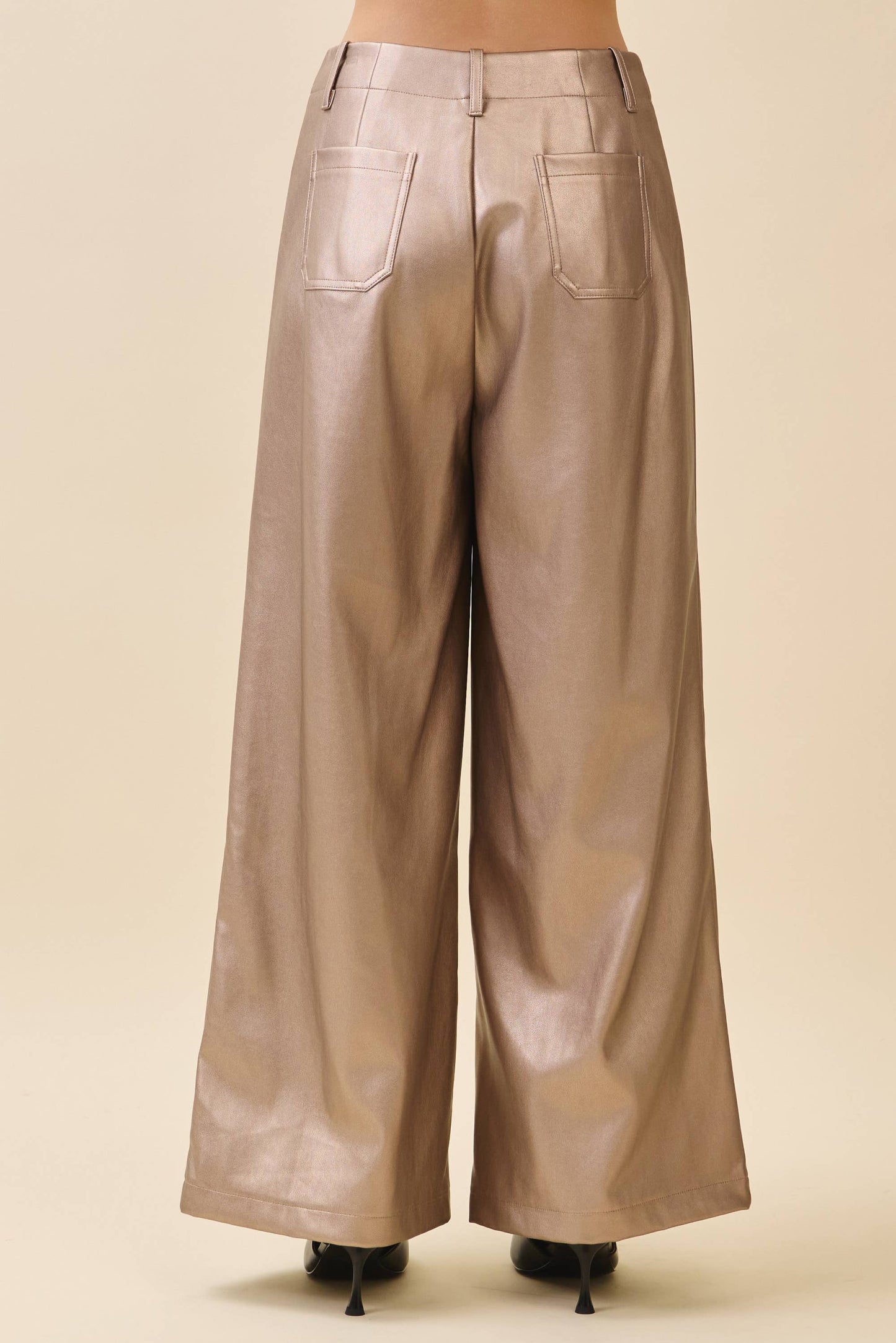 Metallic Wide-Leg Faux Leather Pants | Metallic Taupe