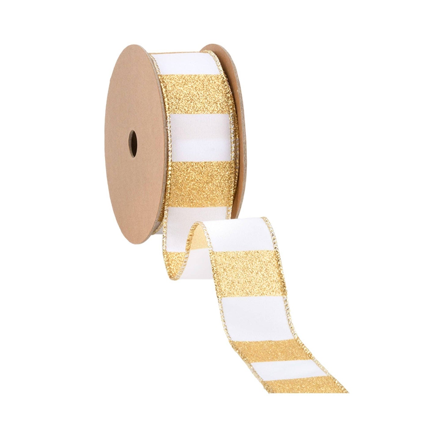 1 1/2" Wired Ribbon with Gold Glittered Stripes | 10 Yard Roll