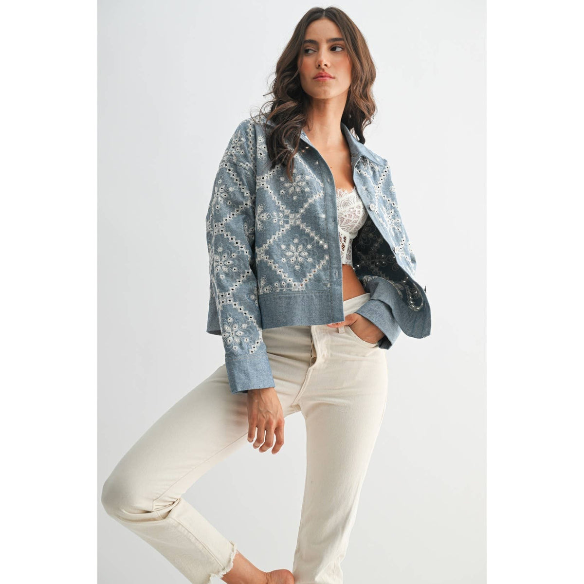 Embroidered Light Denim Jacket
