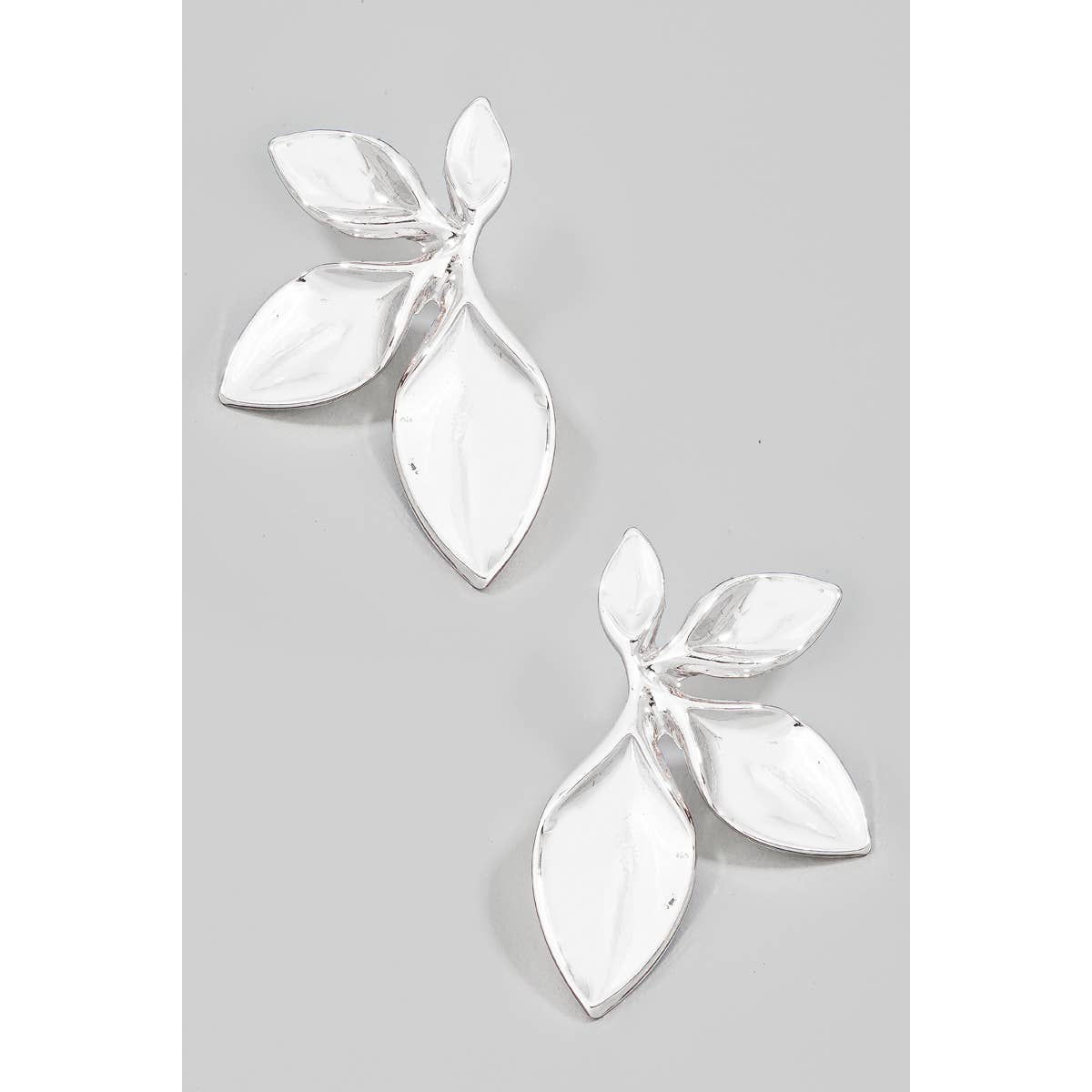 Metallic Leaf Stud Earrings Silver