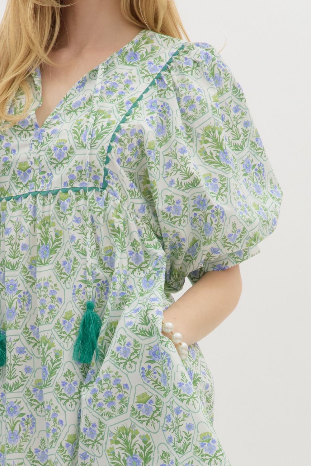 Green Floral Honeycomb Mini Dress