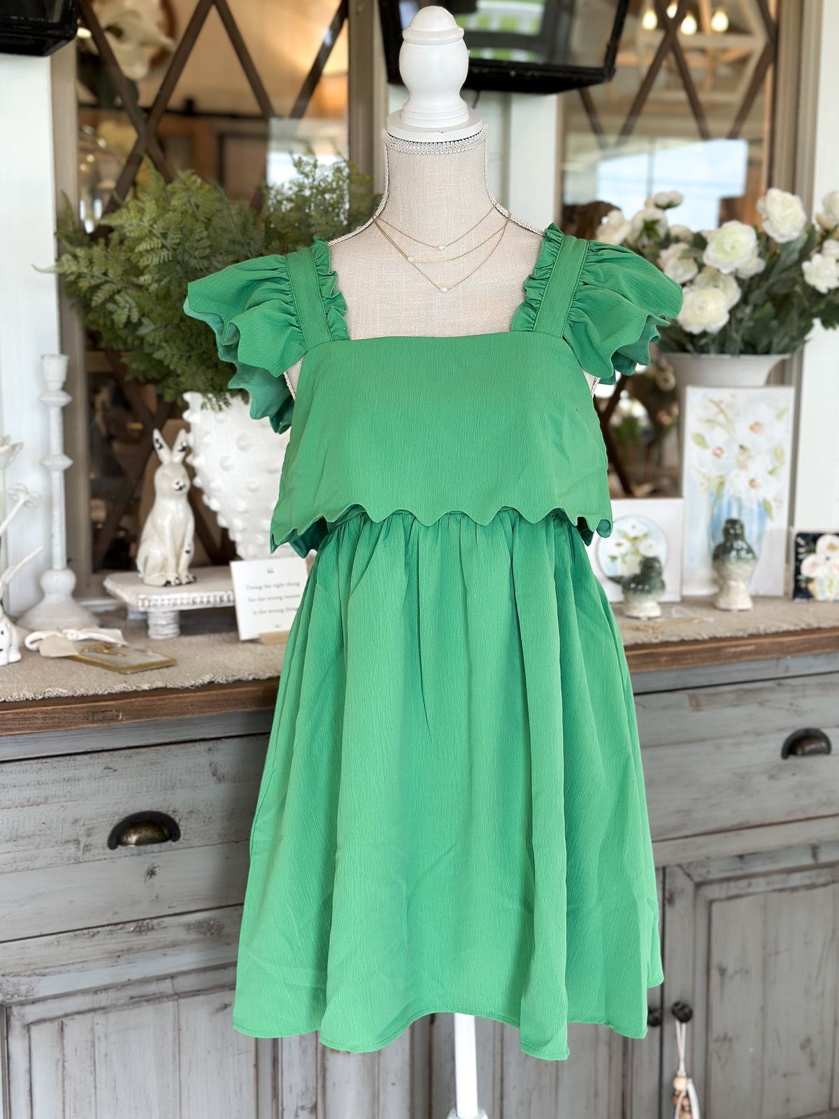 Green Ruffle Scallop Dress