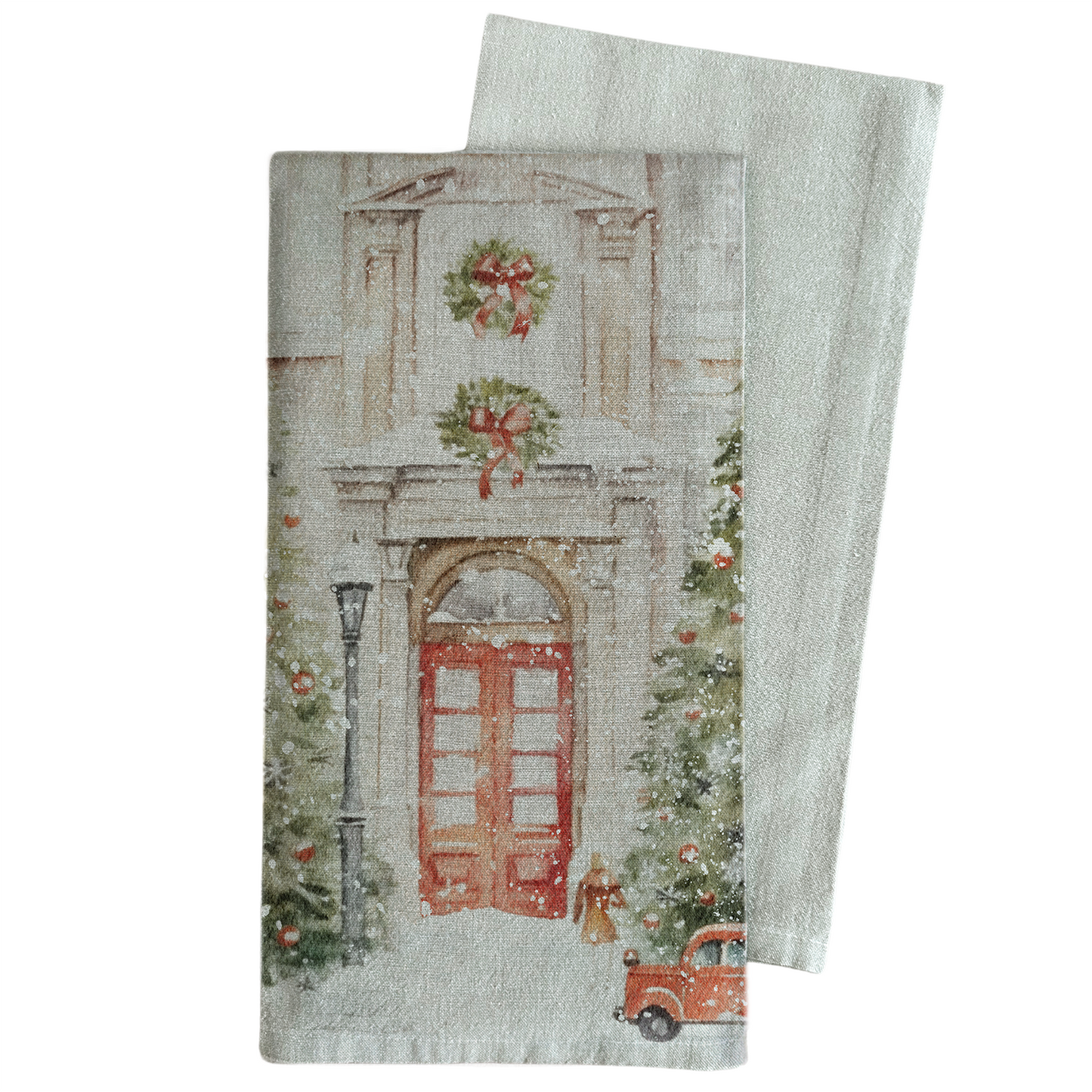 Snowy Doors Tea Towel: Natural